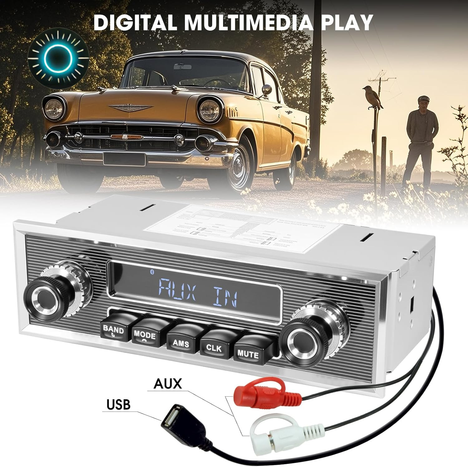 Bluetooth Retro Radio for Classic Vehicles: Single Din Vintage Stereo for Car