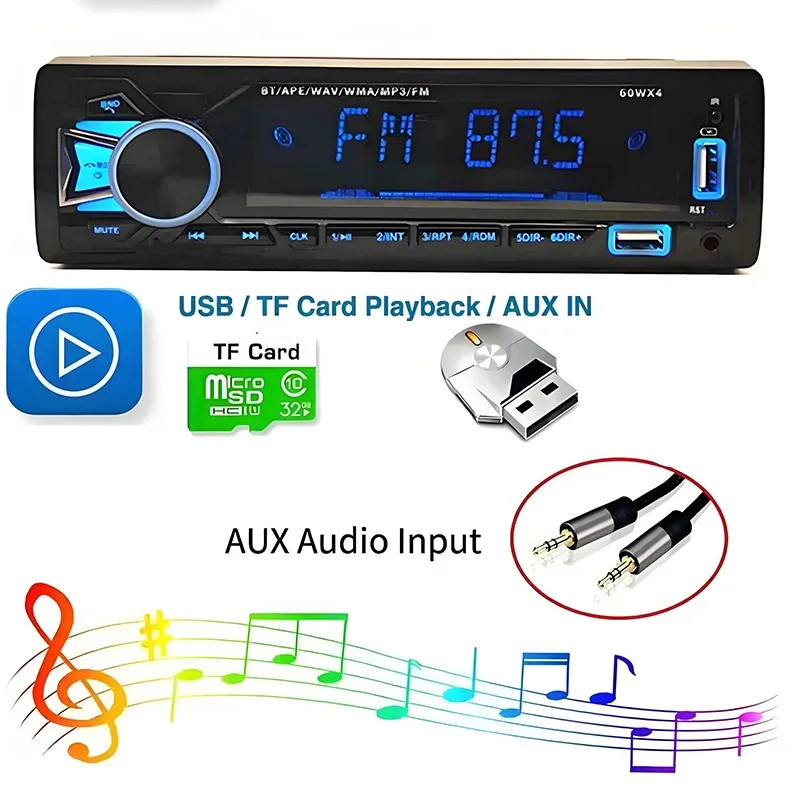 Single Din Car Stereo Radio Bluetooth MP3 Player Dash Audio FM AUX USB Charger