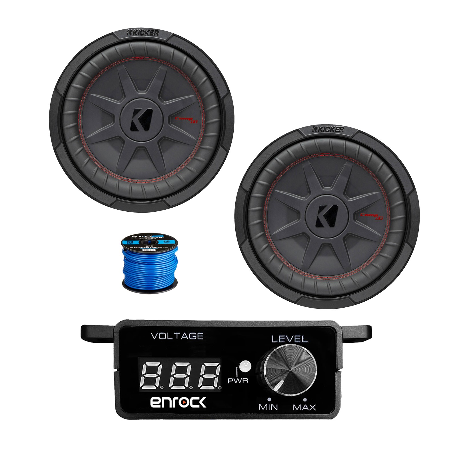 1 Pair (Qty 2) of Kicker 6.75″ 300 Watt 4-Ohm DVC Subwoofer, Bass Knob w/ Wire