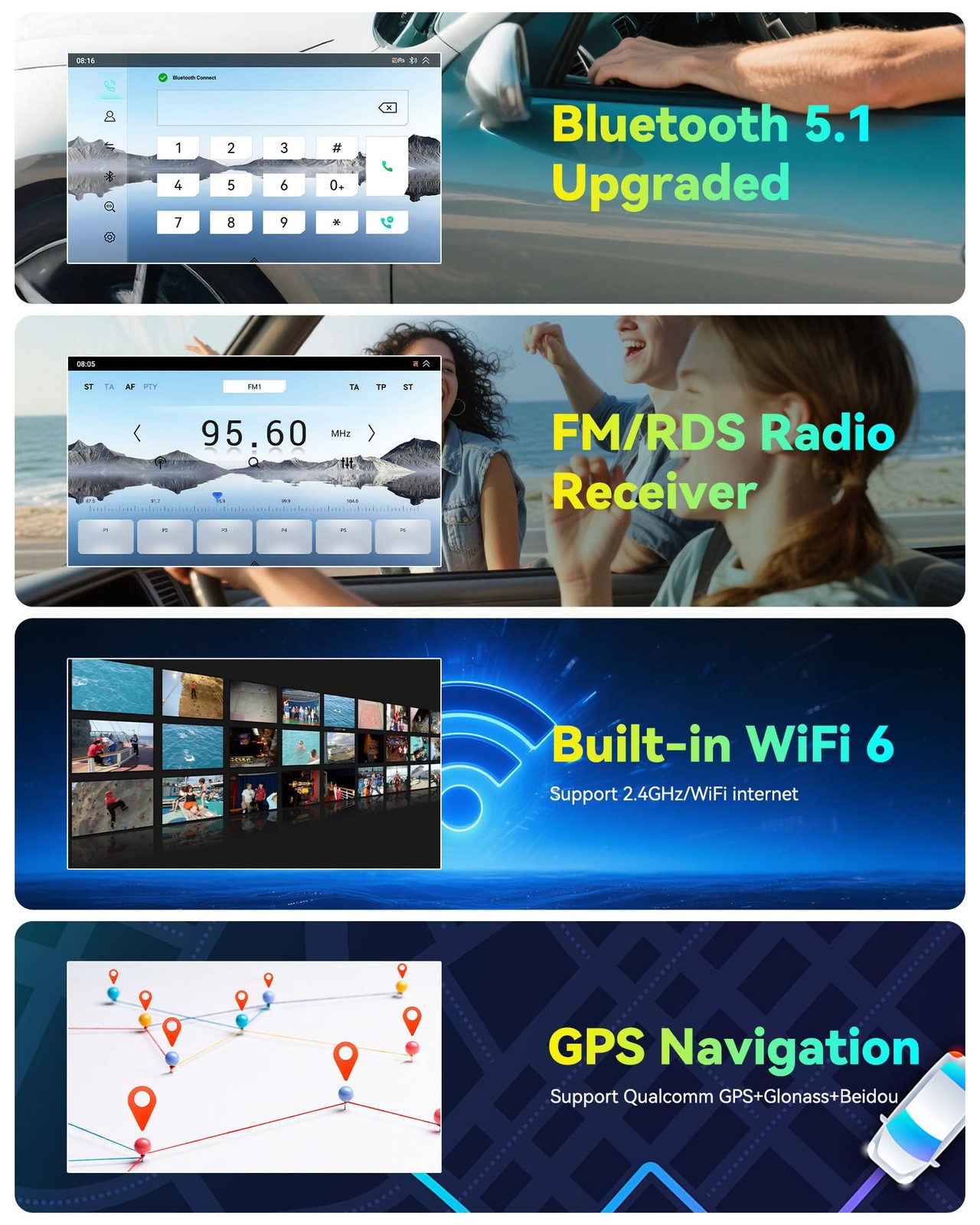 Sixtop 4G64G 8 Core Qualcomm Radio For Hyundai Elantra 2014 2015 2016 Android
