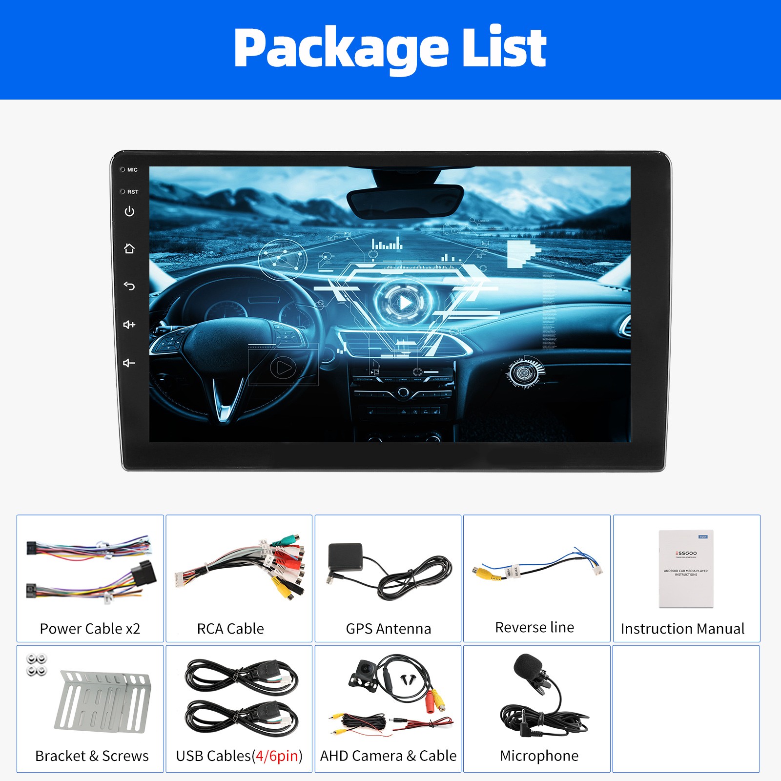 9 Inch Android 15 Carplay Car Stereo Radio Double 2Din GPS Navi BT 4+64G MIC&AHD