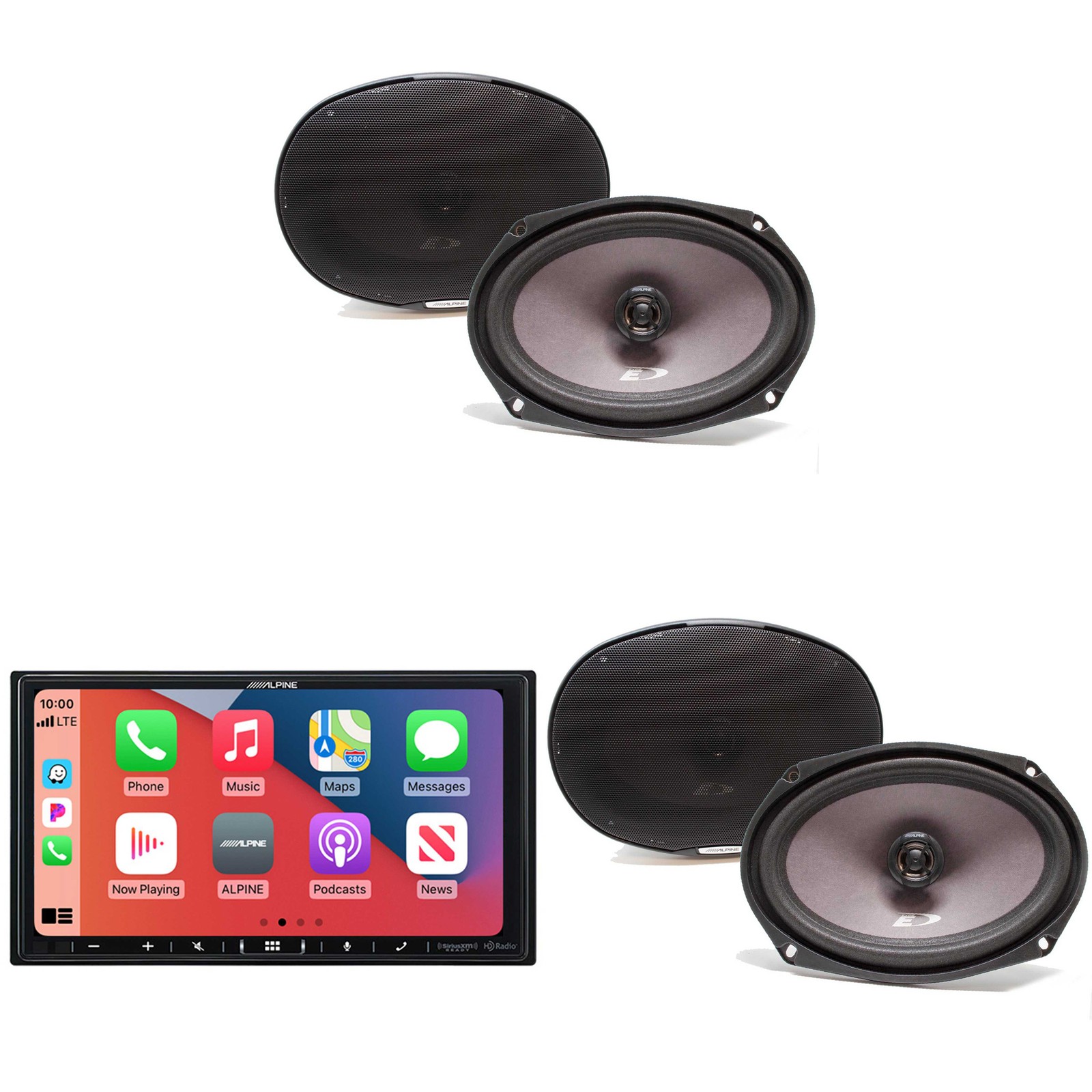 Alpine iLX-407 7-Inch Carplay Receiver + 2 Pairs Alpine 6×9 Coax Speakers