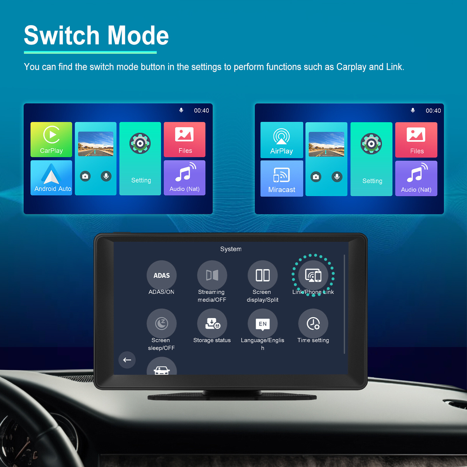 9” 4K Dash Cam Car DVR Video Recorder Monitor Stereo Radio Bluetooth MP5 Player