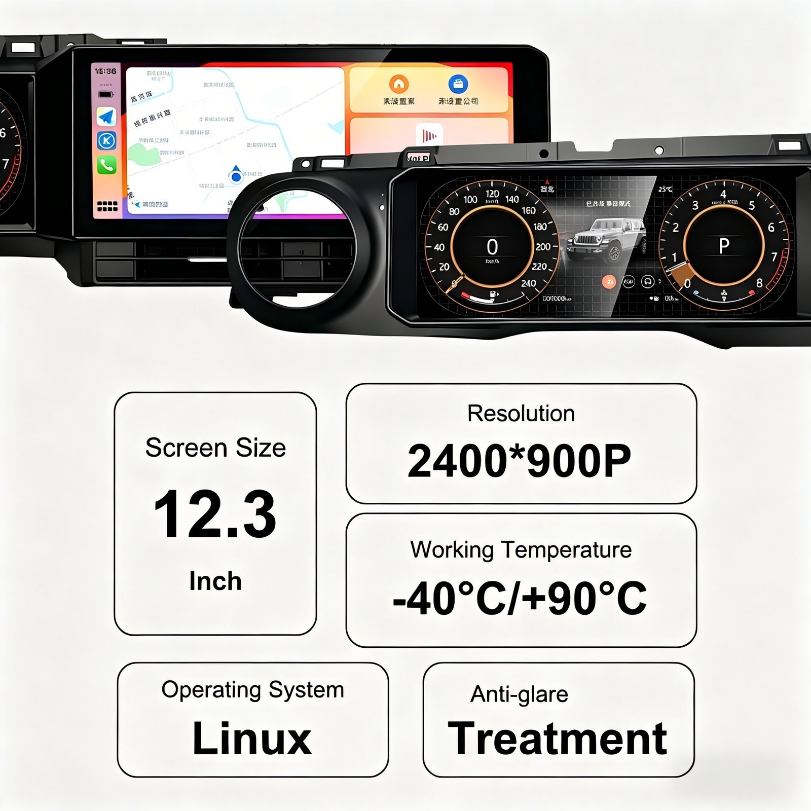 Dual Screen Digital Cluster Car Radio For Jeep Wrangler JL Gladiator 2018-2023