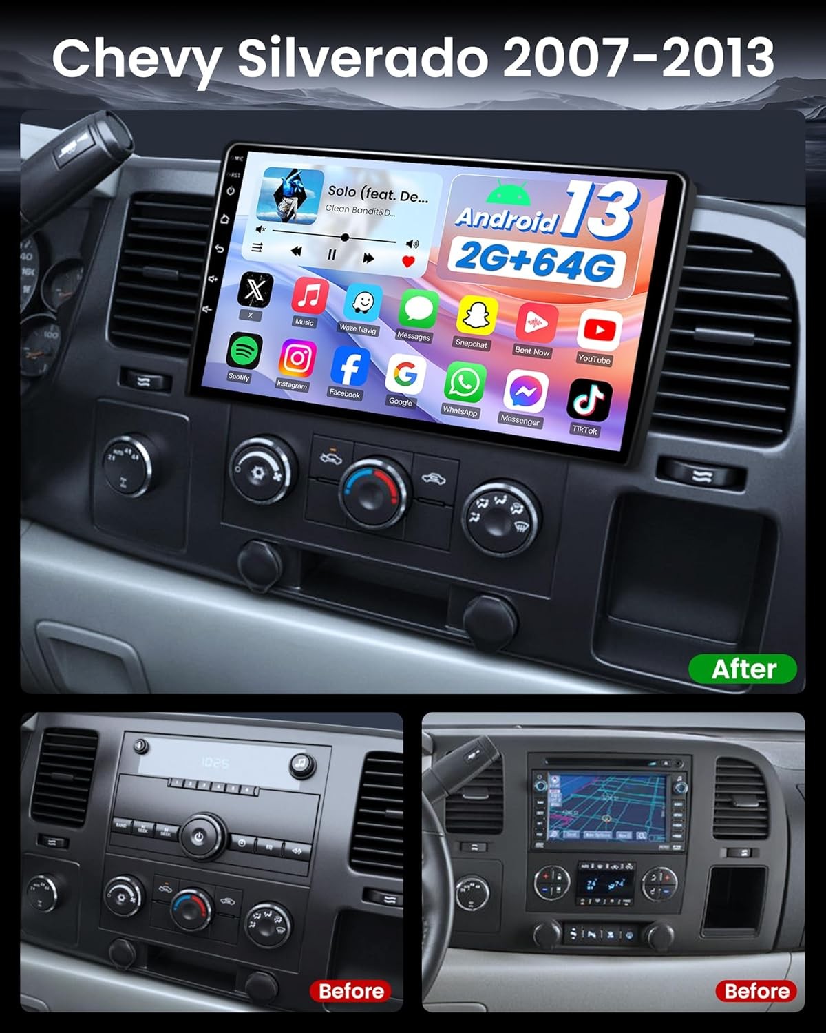 2+64G For GMC Silverado Sierra 2007-2013 Android Apple Carplay Car Stereo Radio