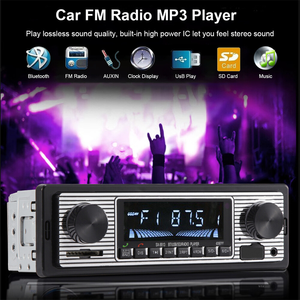 Vintage Car FM Radio MP3 Player Bluetooth USB Classic Stereo Audio Receiver AUX