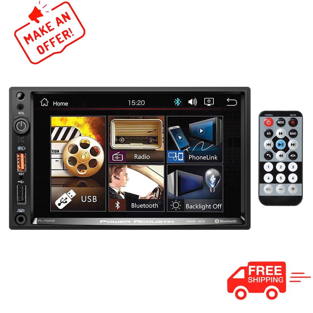Power Acoustik PL-700HB Double Din Mechless Multimedia Fixed Face Receiver 7 In