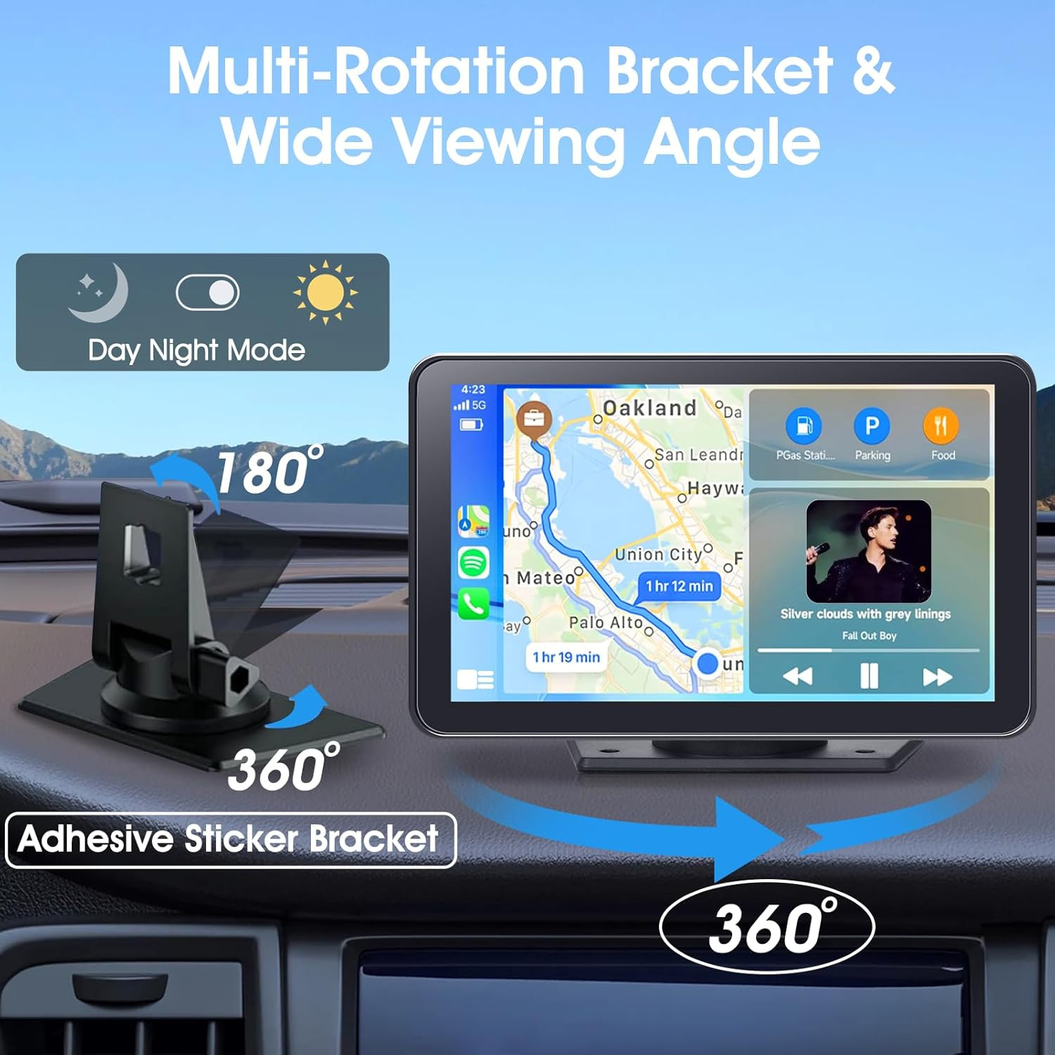 Wireless Carplay Screen for Car, 7″ HD Portable Stereo Touchscreen with Apple Ca