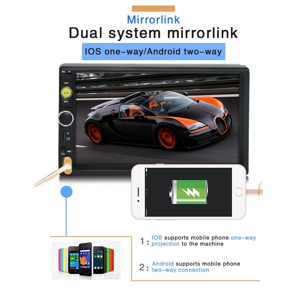 7” 2 DIN HD Car MP5 Player CarPlay Touch Screen Bluetooth Stereo Radio FM/AUX