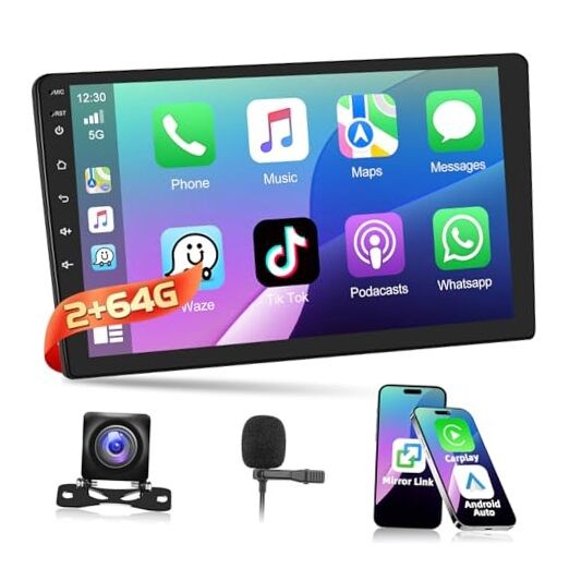 [2+64G] Wireless CarPlay Double Din Car Stereo Radio with Android Auto 9 Inch