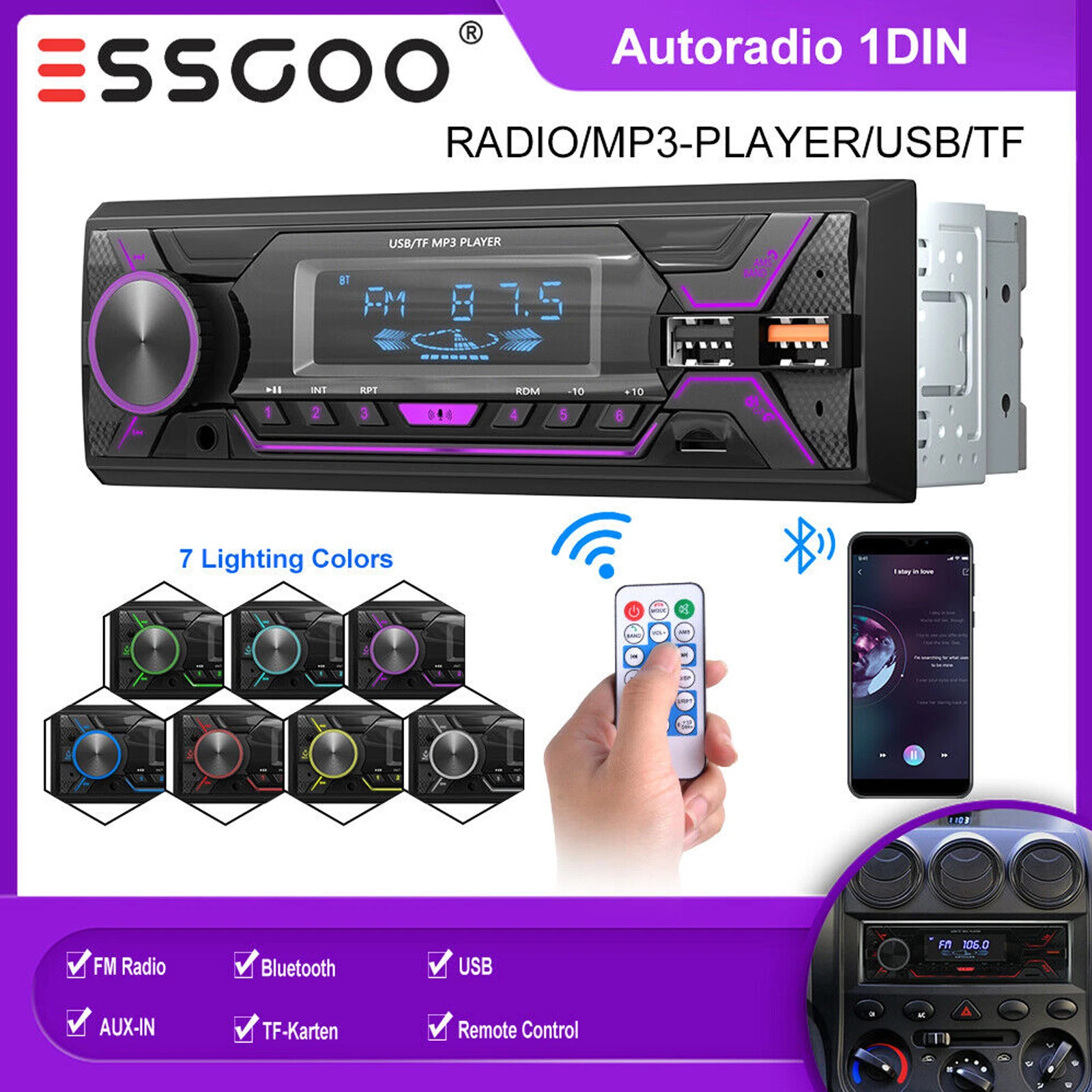Bluetooth Car Stereo Audio In-Dash Aux-In Receiver SD USB MP3 Radio Player FM