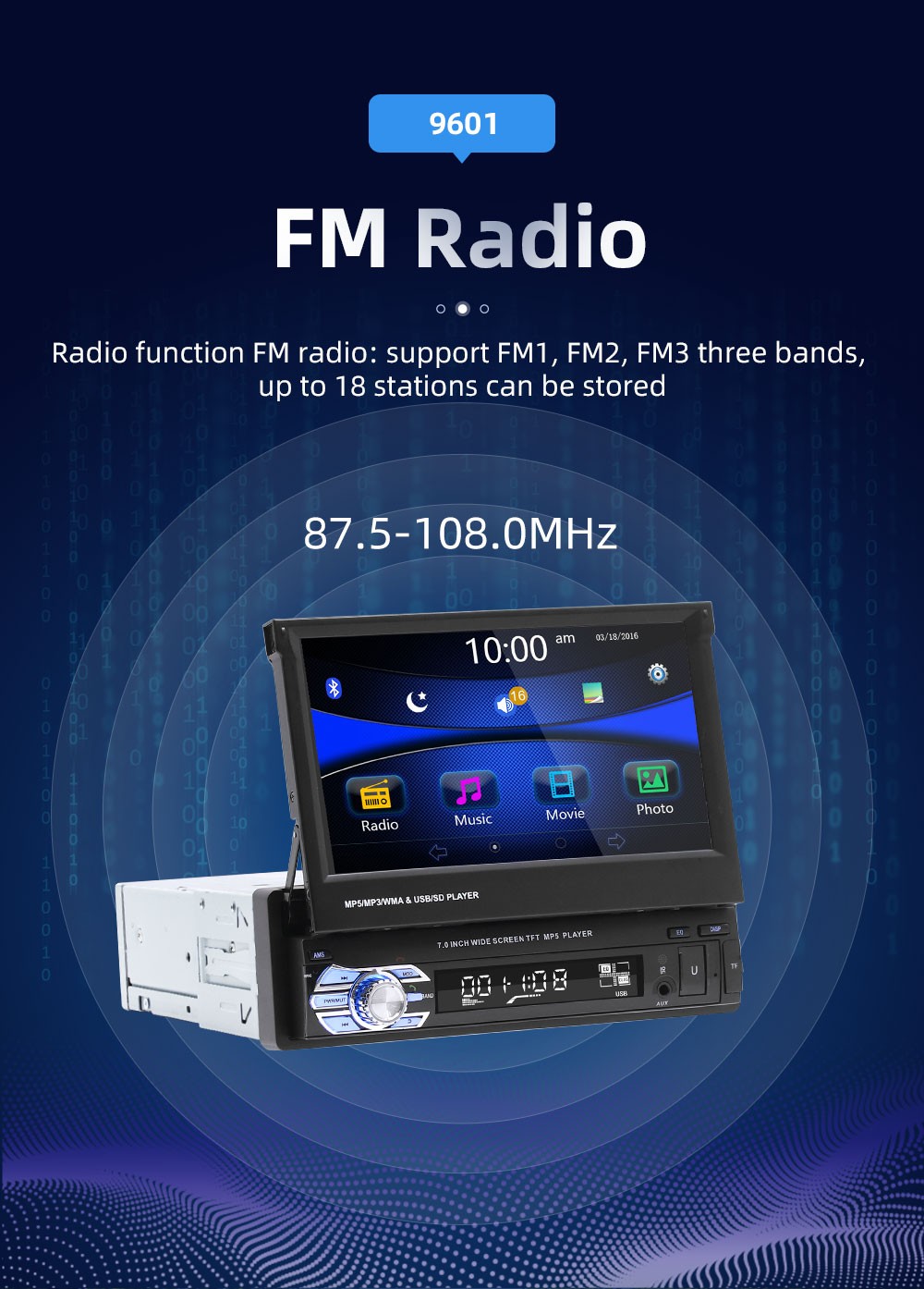 7″ Single 1DIN Car Stereo Radio Flip Out Touch Screen Bluetooth MP5 Player USB
