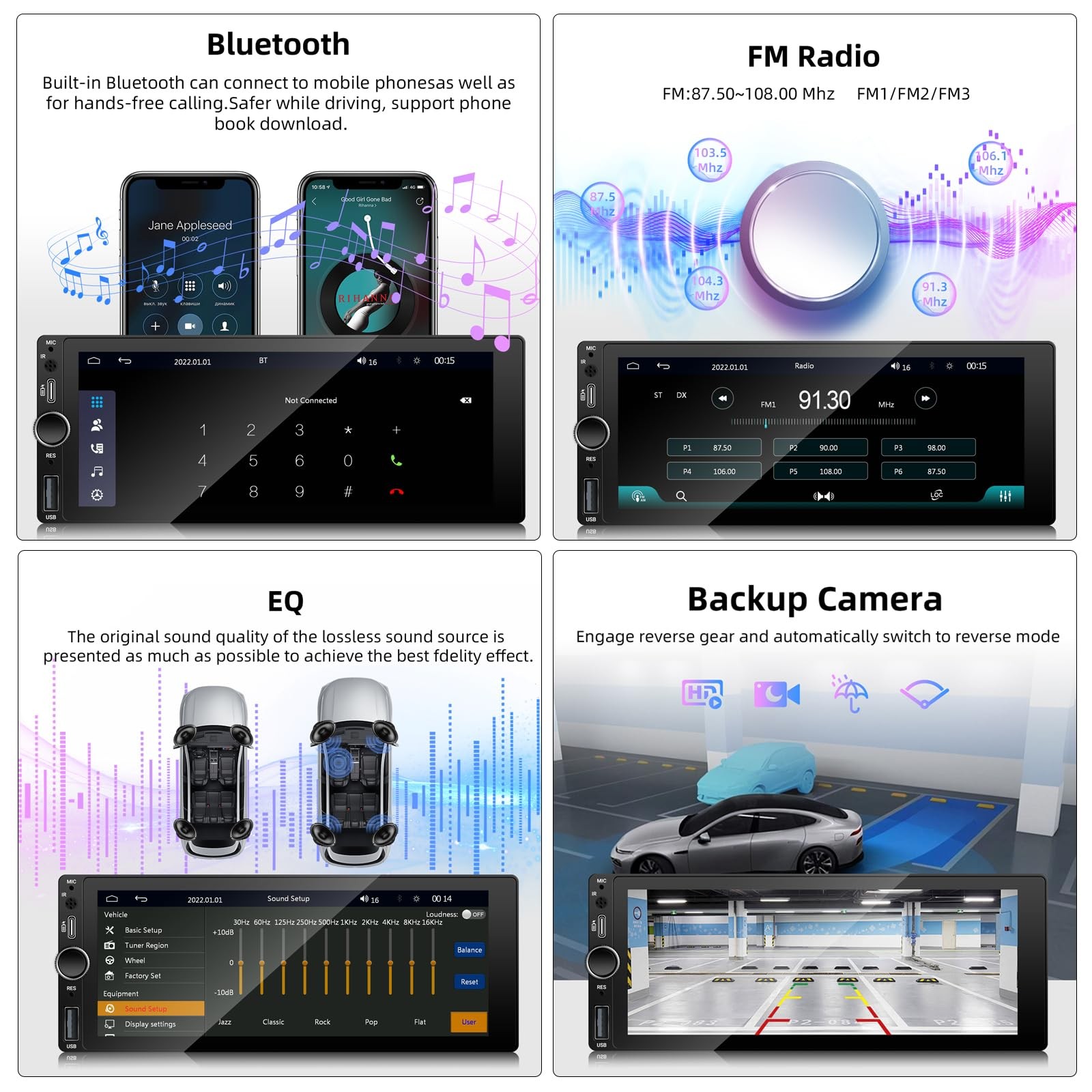 Single Din Car Stereo with Wireless Carplay Android Auto IPS black 6.86 Inch