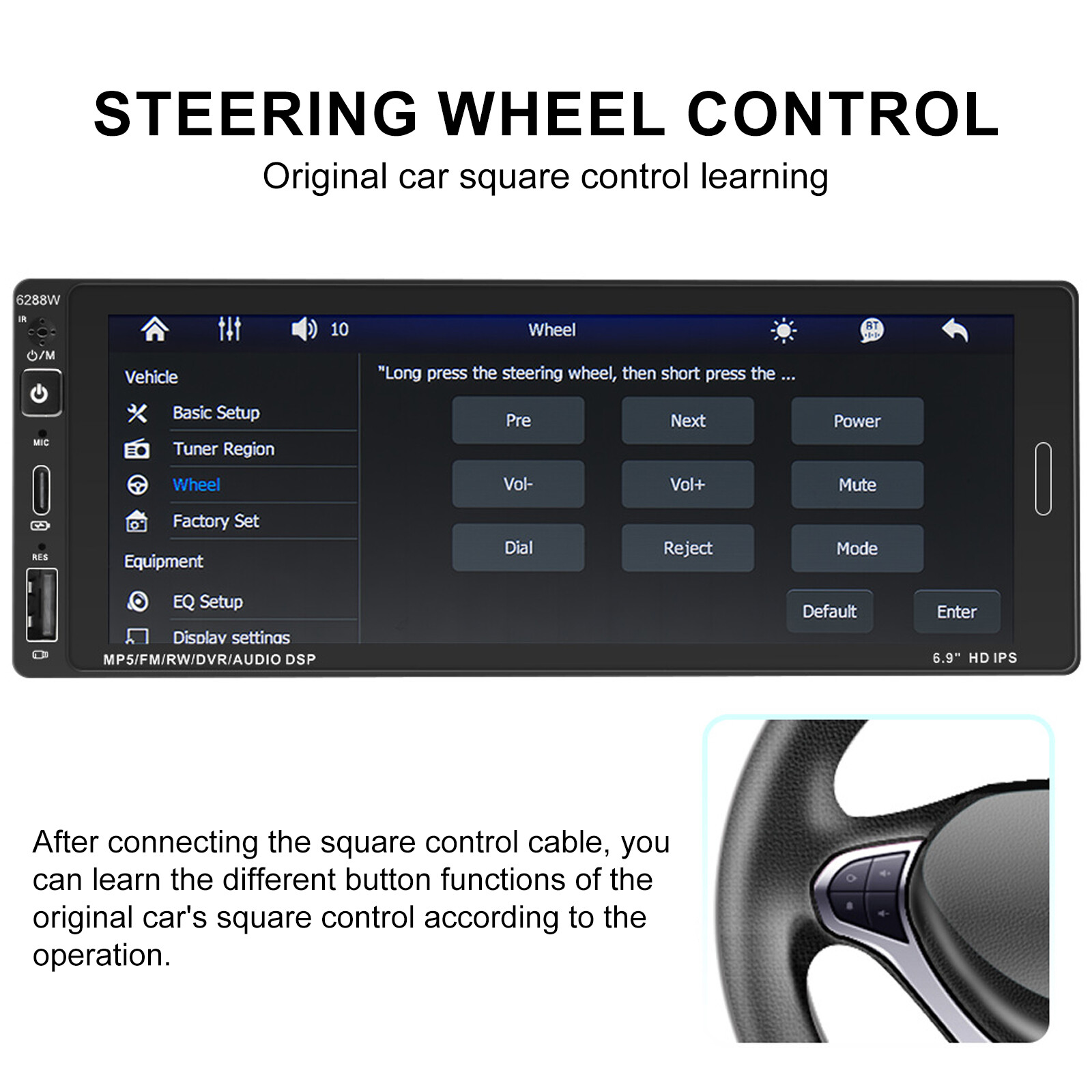 Single Din Car Stereo Wireless CarPlay 6.9 Touchscreen Bluetooth Radio USB