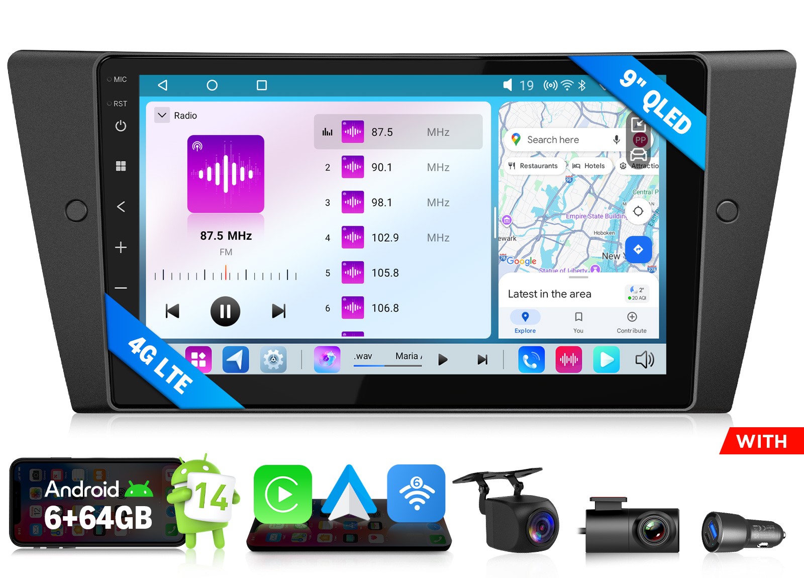 Eonon E90X7S Android 9″ QLED CarPlay Car Stereo Radio for BMW E90 6+64GB DSP SWC