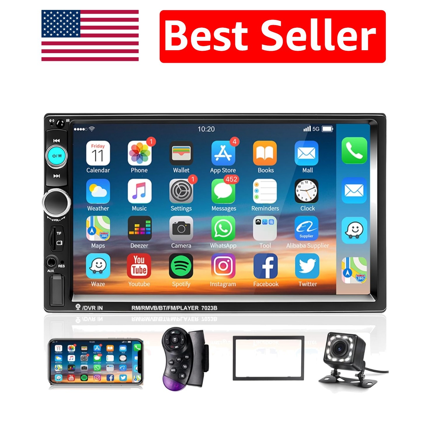Advanced 7 Inch Touchscreen Car Radio with Bluetooth & 12-LED Backup Camera