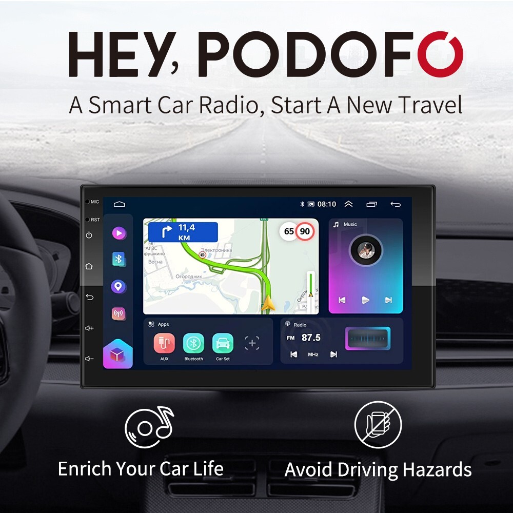 Podofo 8G 128G Car Radio GPS 2 din Android 10.0 Auto Carplay Universal 7″ 