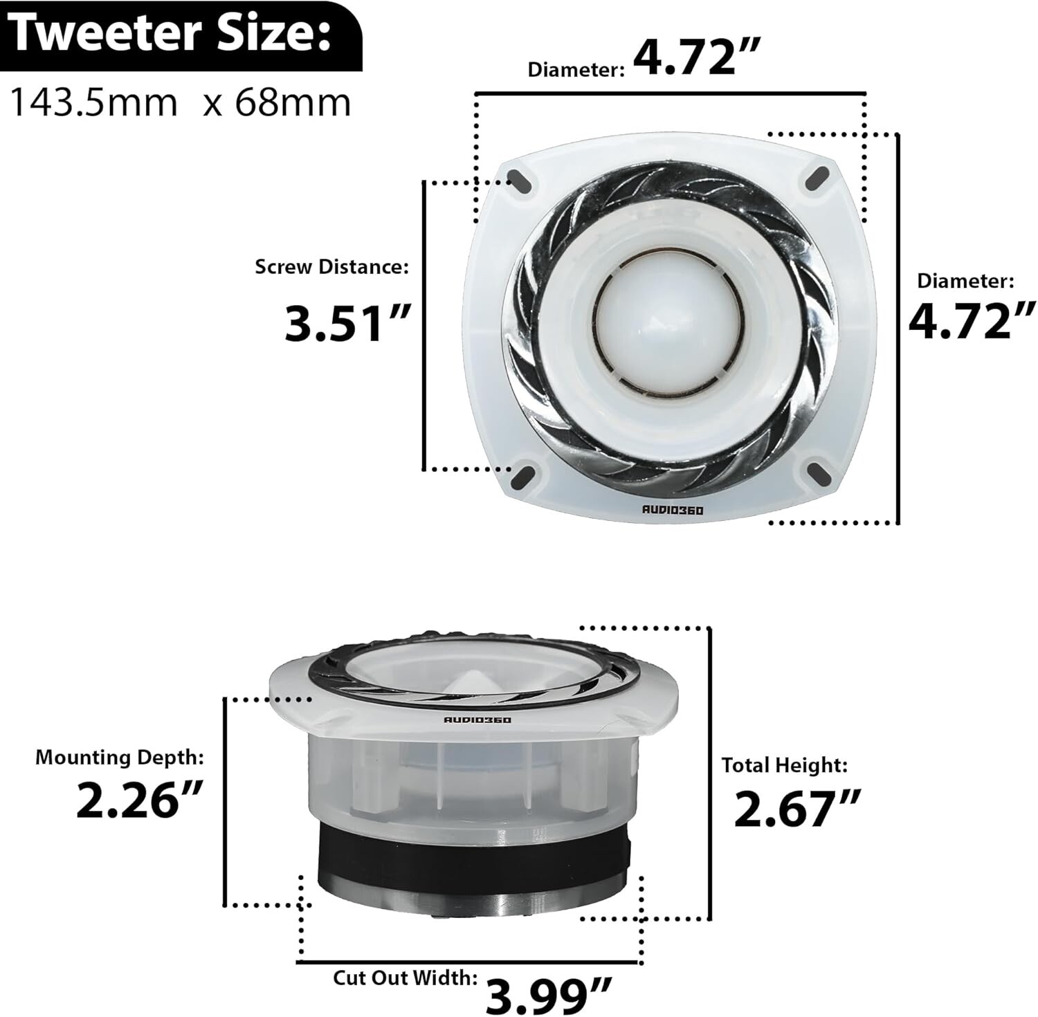 Audio360 AD43TW 4.72-Inch Full LED Super Tweeter Speaker, 4 Ohm, 2000W Max Power