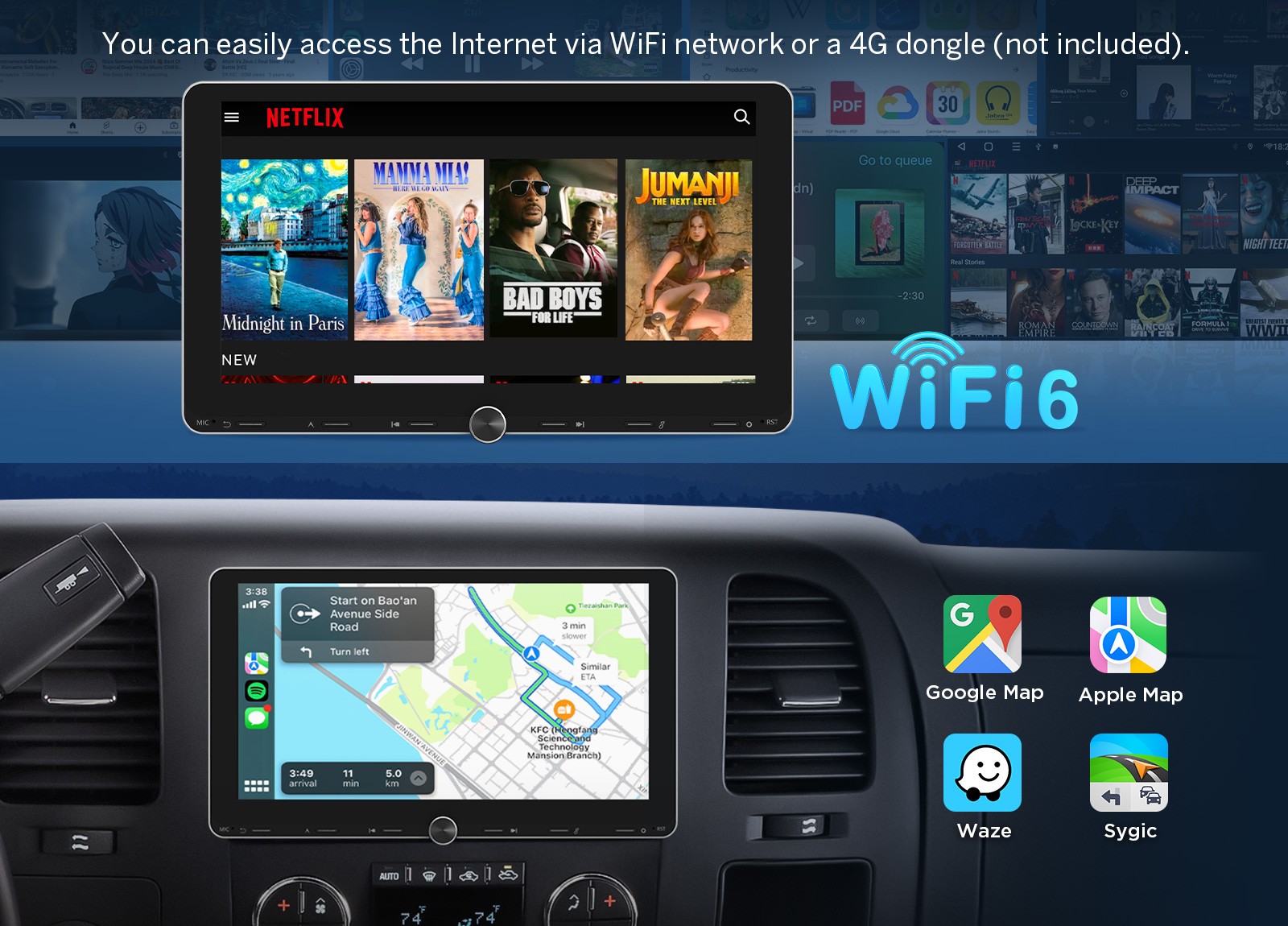 DVR+ Double Din Car Stereo Radio 10.1 Inch IPS Touch Screen Android 13 GPS Audio