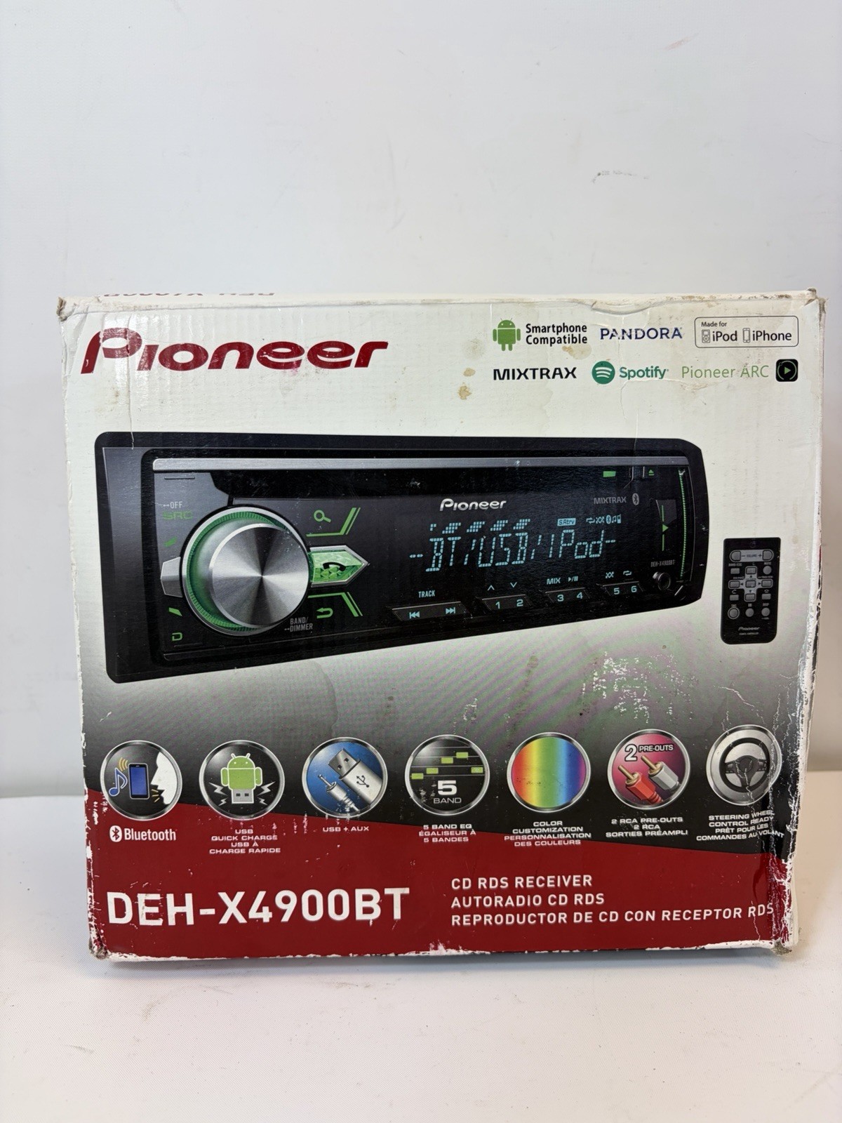 Pioneer DEH X4900BT CD RDS Receiver Car Stereo Bluetooth USB AUX Spotify iPhone