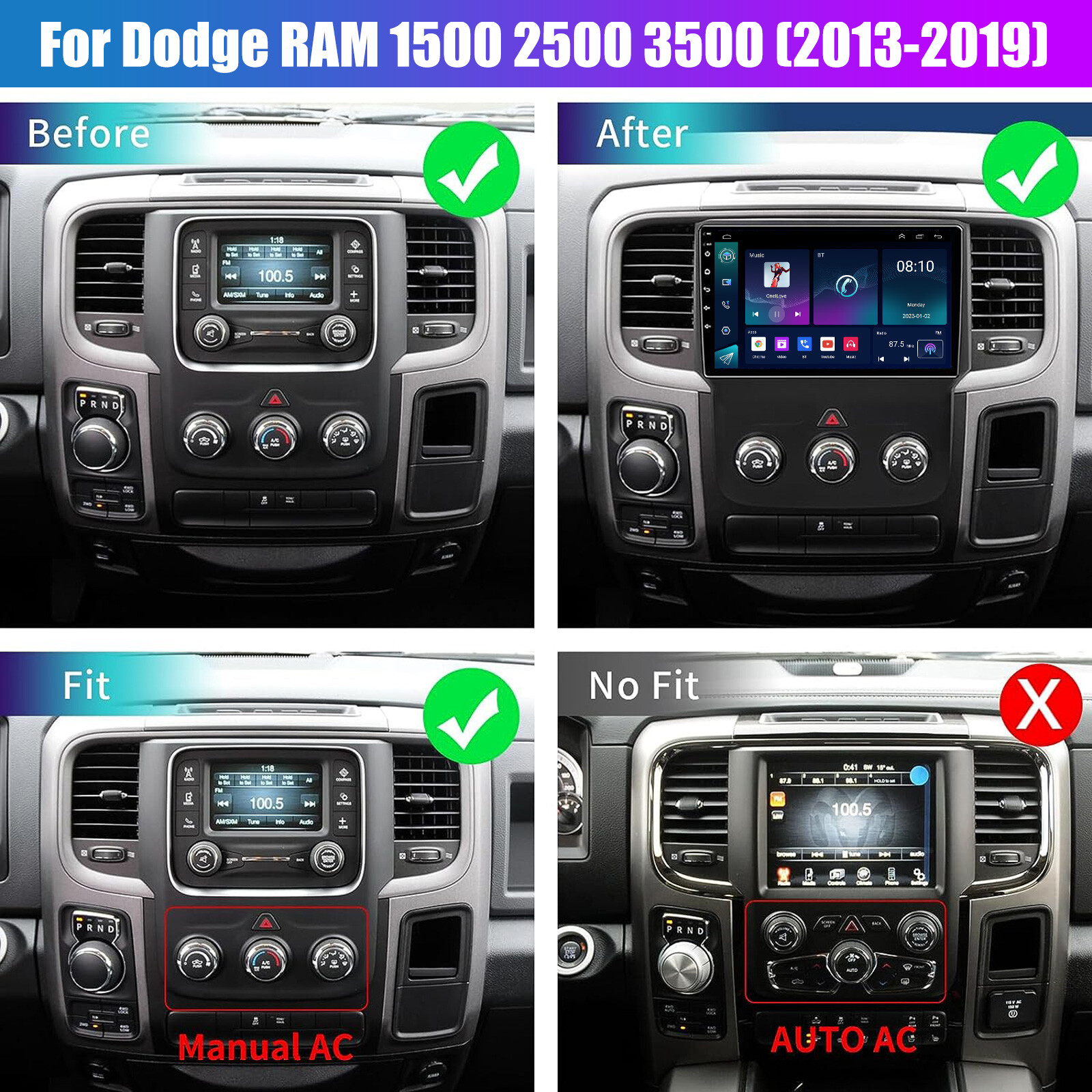 9″ Carplay For 2014-2018 Dodge Ram 1500 2500 3500 Android12 Car Stereo GPS Radio