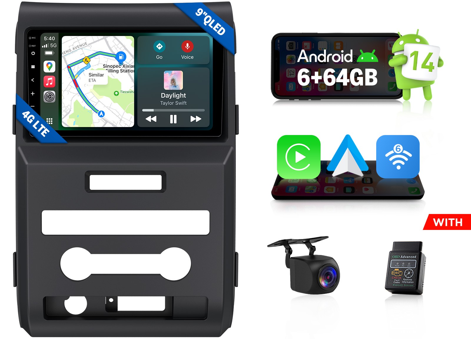 Eonon FDF1X7S For Ford F-150 2009-2014 9″ QLED Android Car Stereo CarPlay 6+64GB