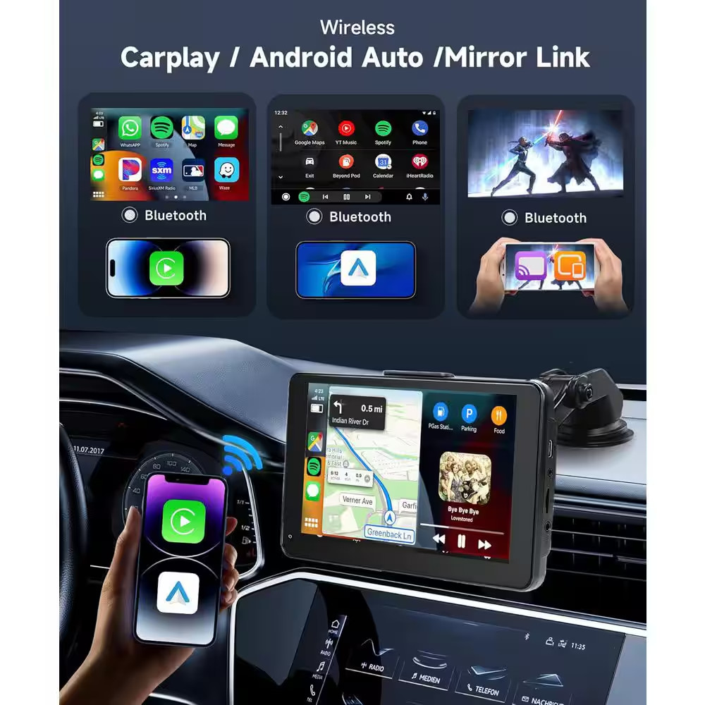 7 Wireless Carplay Screen with IP69K AHD Backup Camera for Car, Trucks, Android