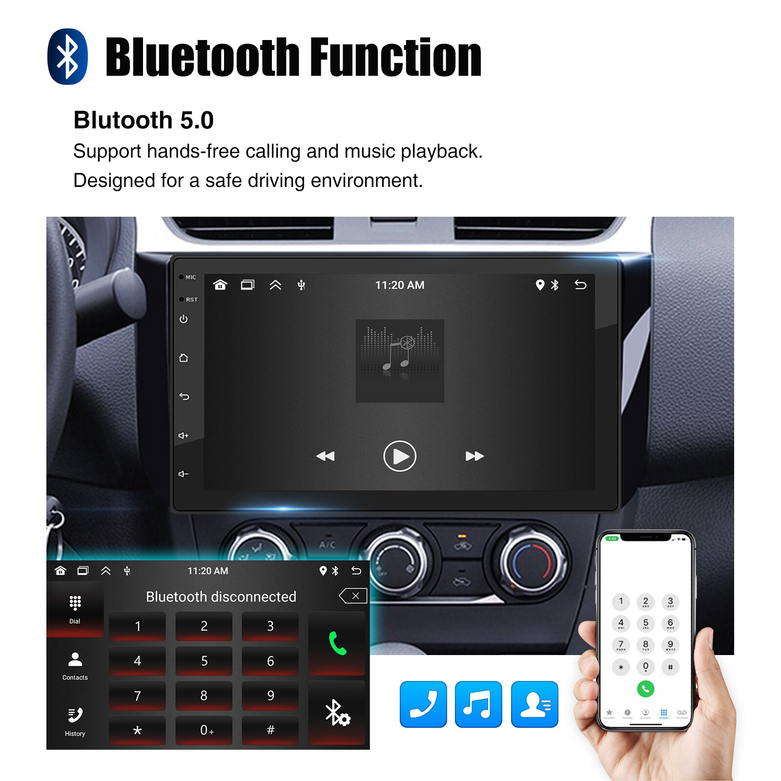 7 Inch 2 DIN 32G Android 14 Apple Carplay GPS NAVI FM RDS WiFi Bluetooth USB SWC