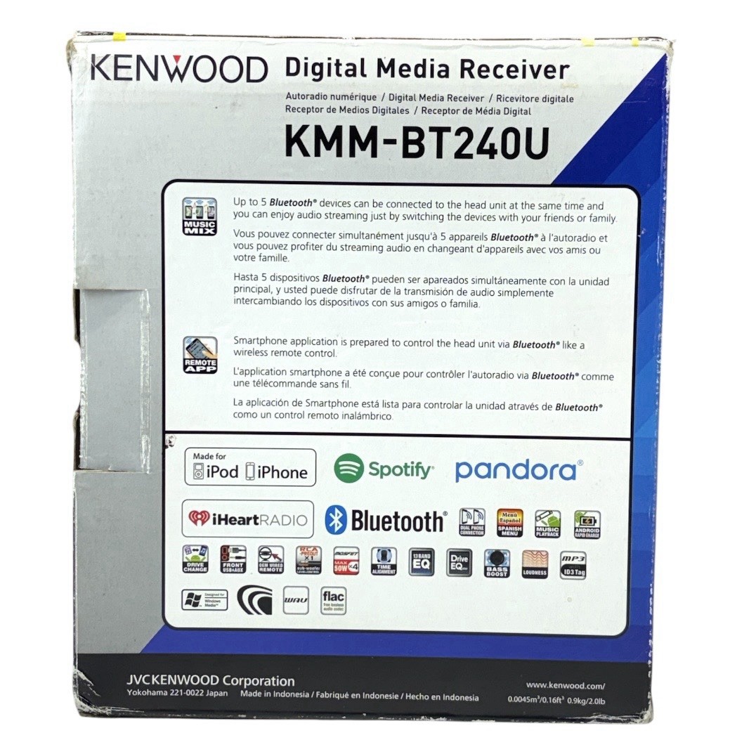 NEW Kenwood KMM-BT240U Digital Media Receiver Black with Bluetooth READ