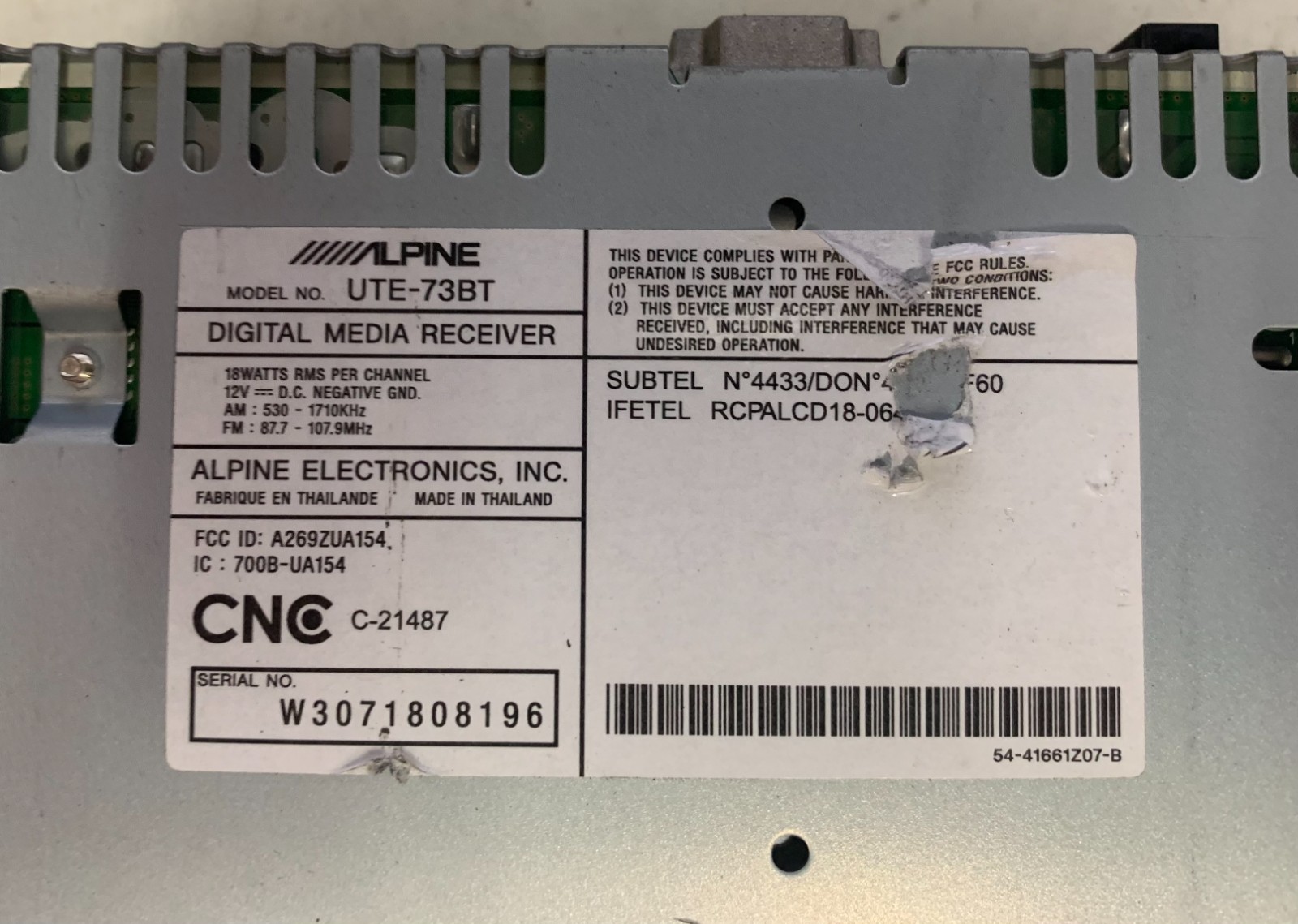 USED Alpine UTE-73BT Digital Media Receiver