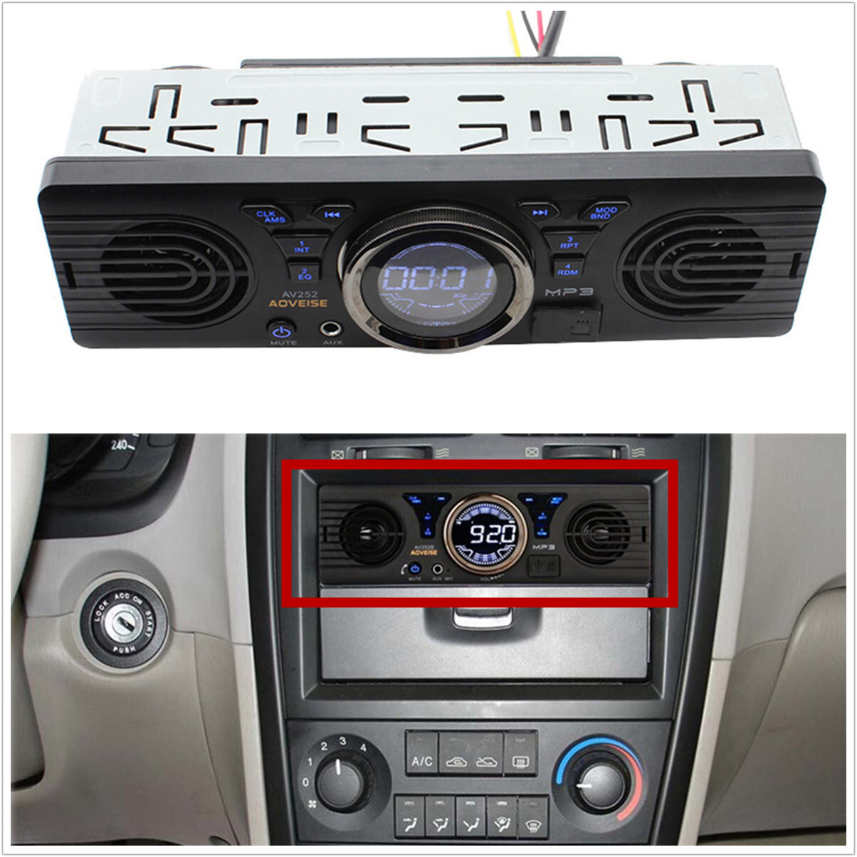 Single 1 Din Car Radio Stereo In-Dash MP3 Player Bluetooth FM Built-in 2 Speaker