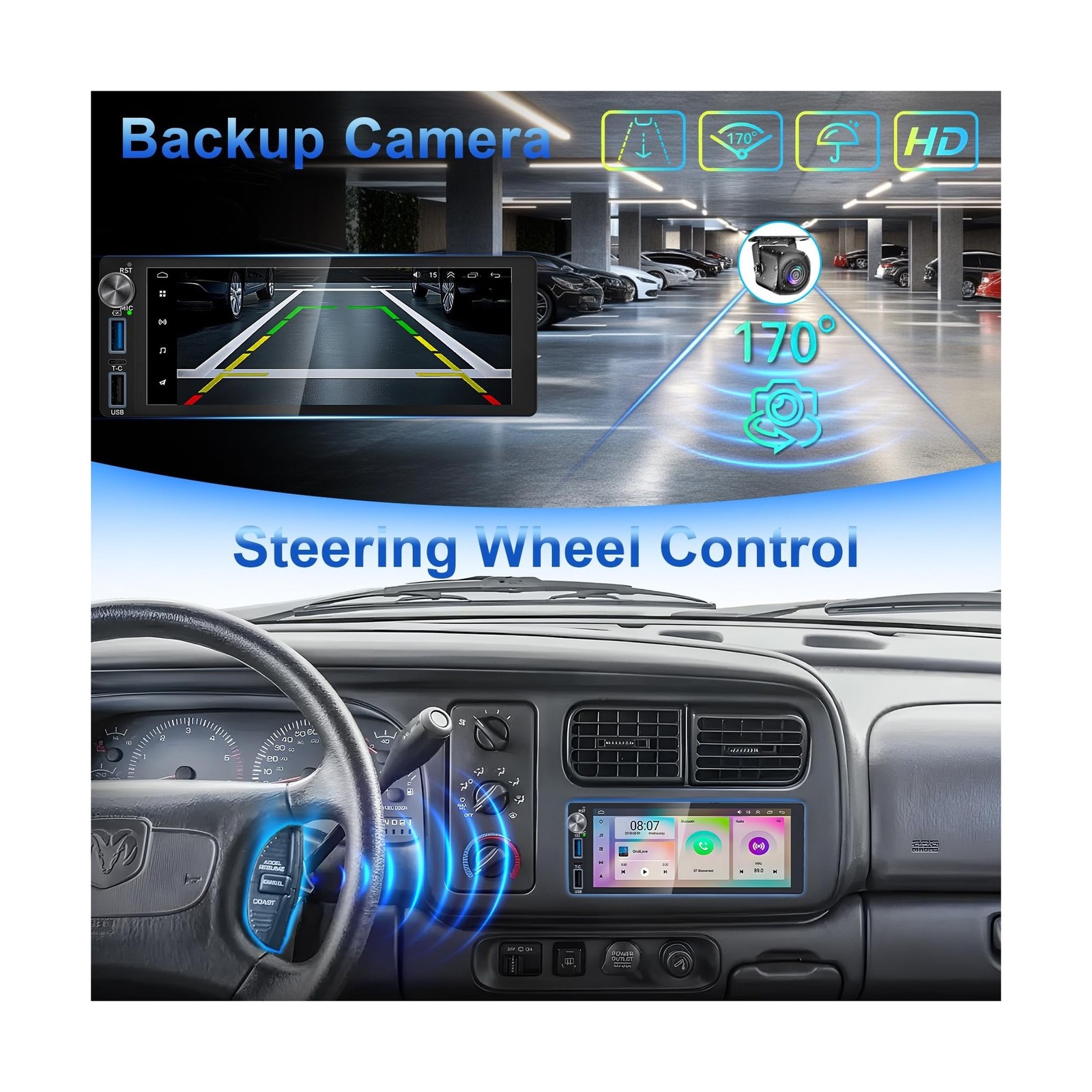 4G+64G Android 13 Car Radio for Dodge & Chrysler & Jeep (1990-2000), 6.2”Tou…