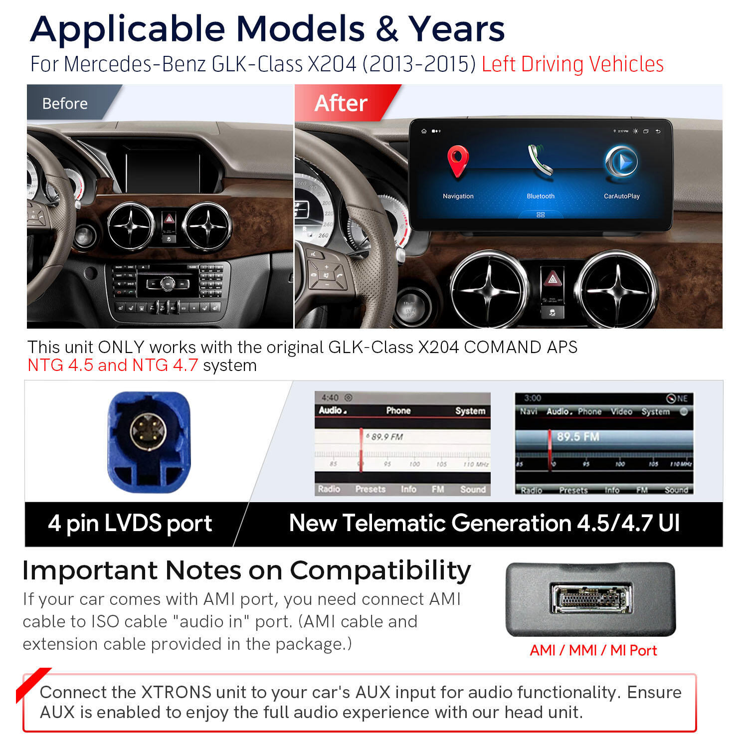 Android 13 Octa-Core 4+64GB Car Play Stereo GPS For Mercedes-Benz X204 2013-2015