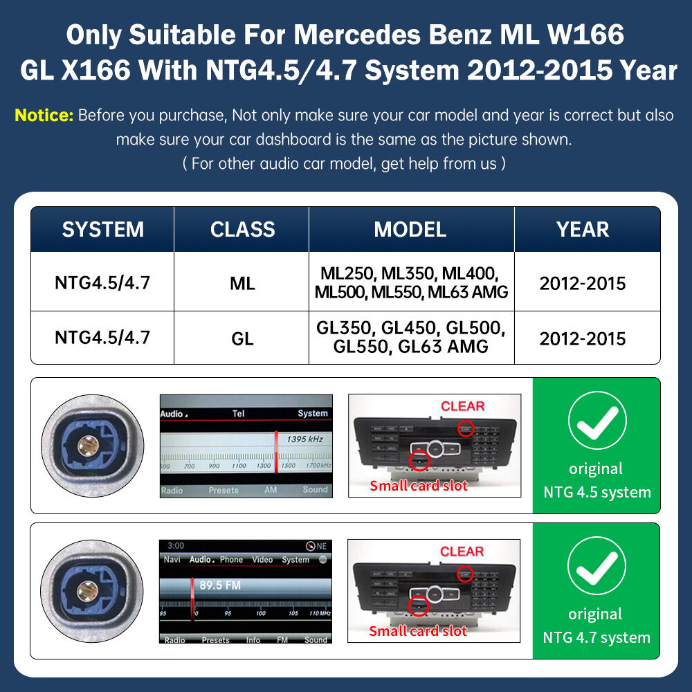 For Mercedes Benz ML350 W166 GL450 X166 Wireless CarPlay Android Auto Interface