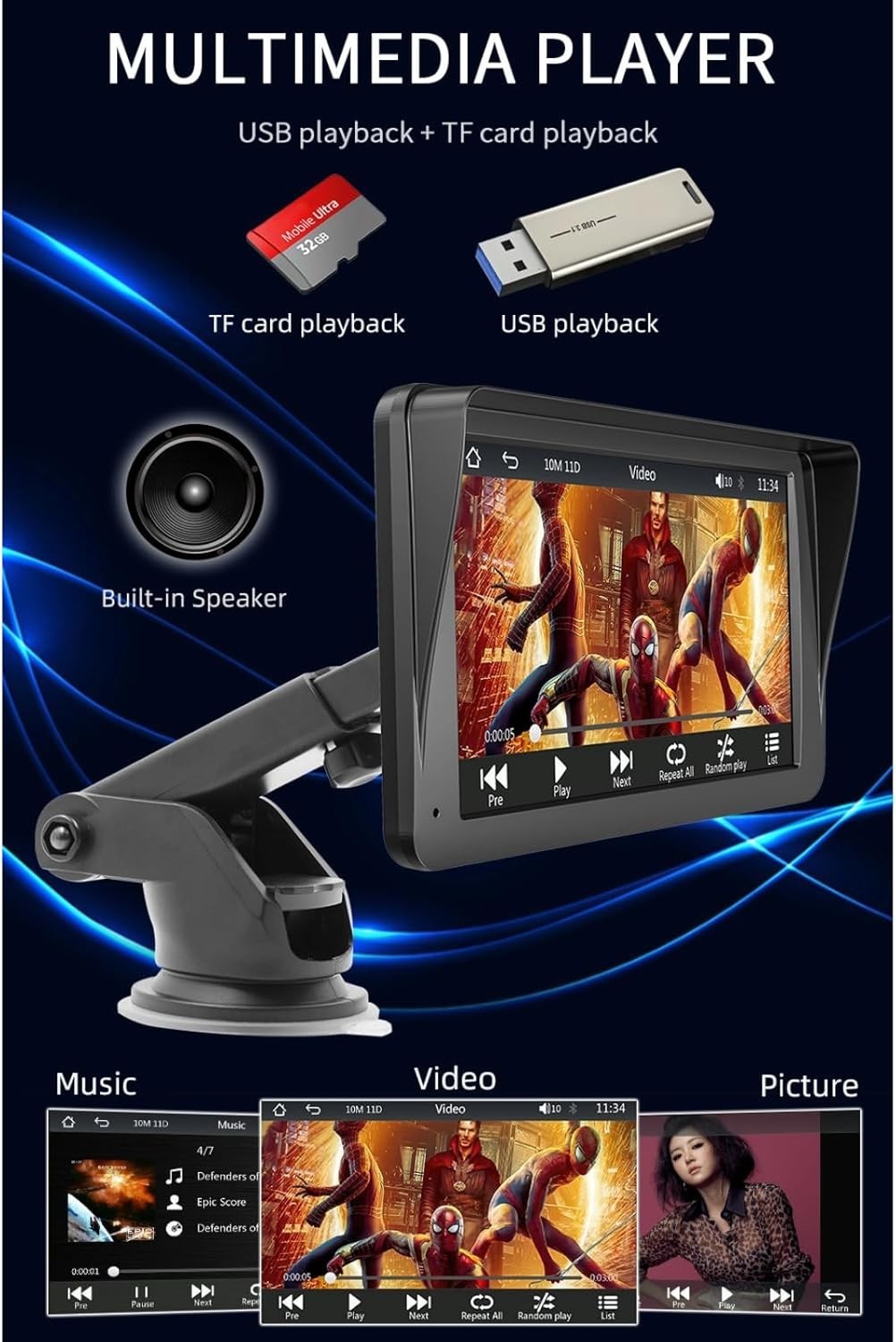 High-Resolution 7” Car MP5 Player with Bluetooth & Reverse Image Functionality