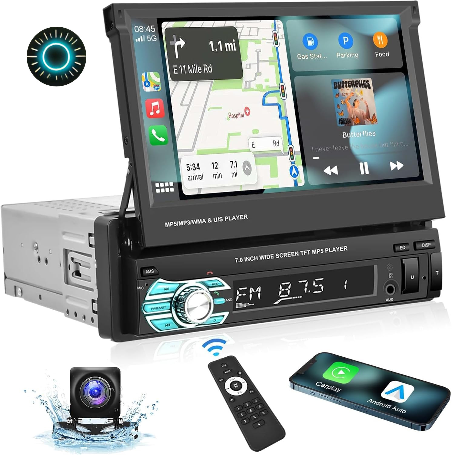 Single Din Car Stereo Bluetooth Backup Camera 7 Inch Touchscreen MP5 Player NEW