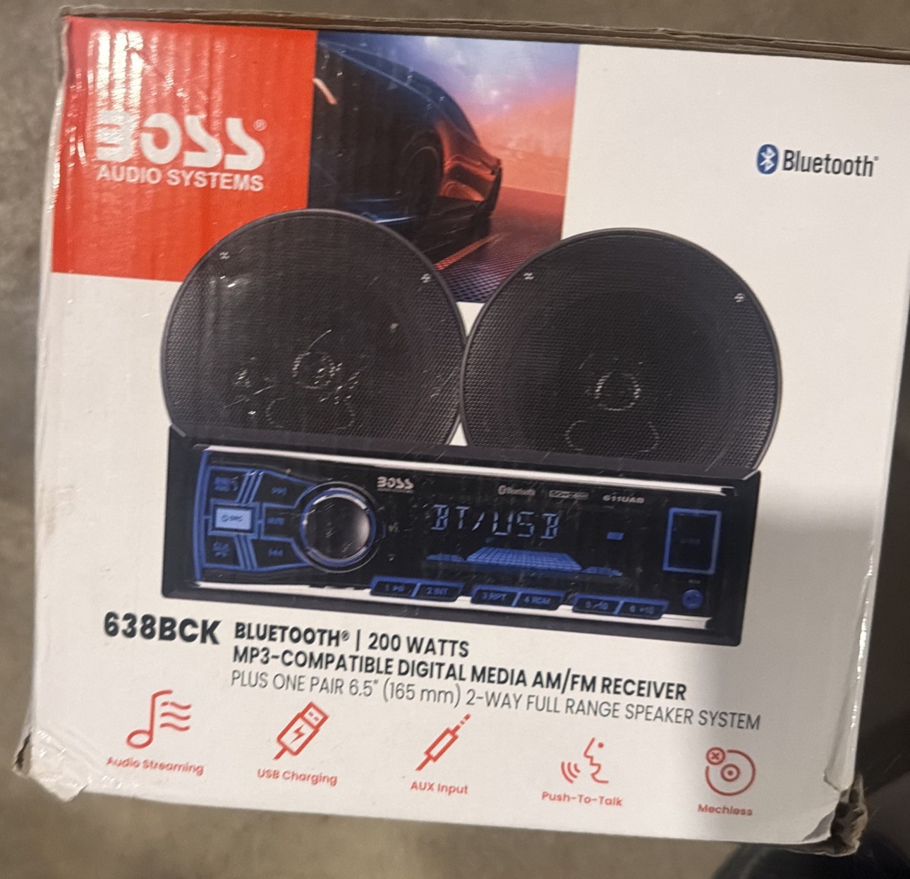 Boss Audio 638BCK Single DIN Bluetooth Car Stereo- New /Damaged Box