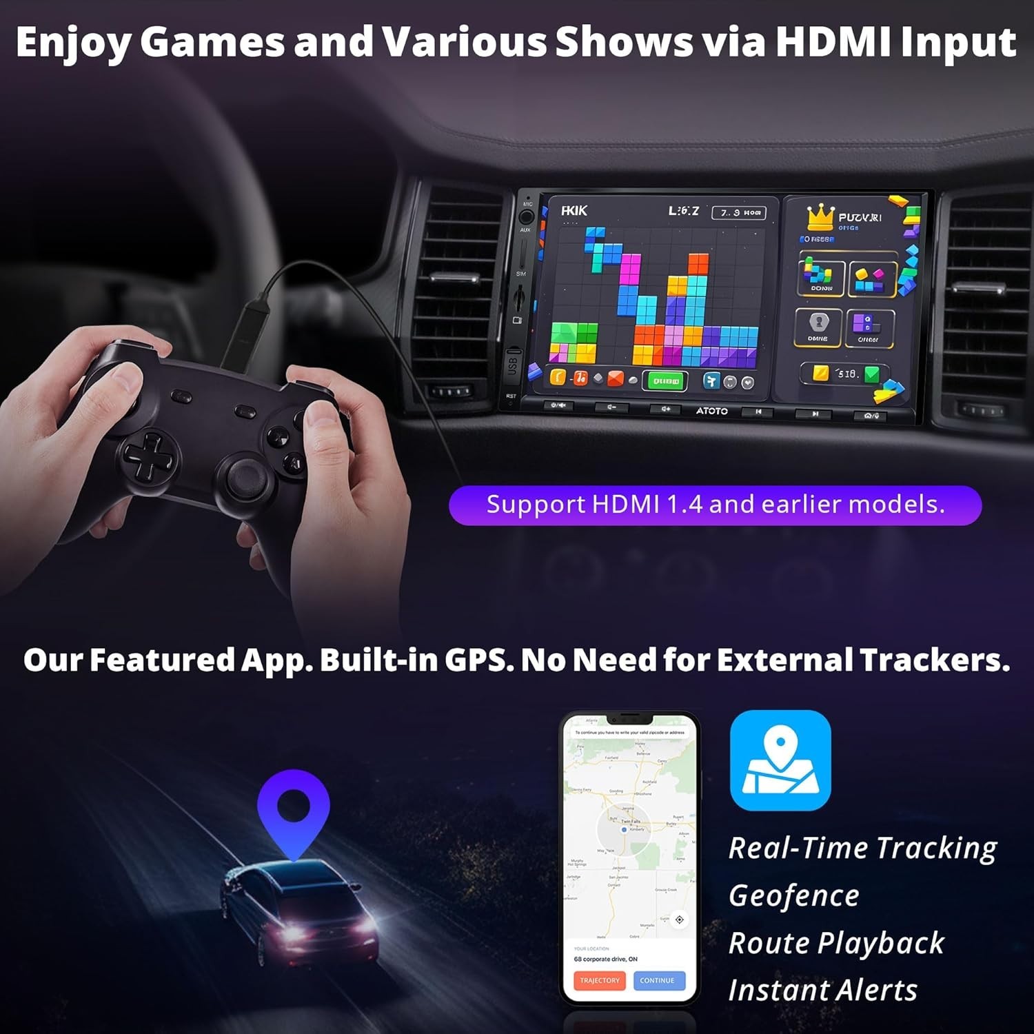 7″ Double Din Car Stereo 4G LTE WL  Dual Phone Connection BT 36B-EQ, HDMI I