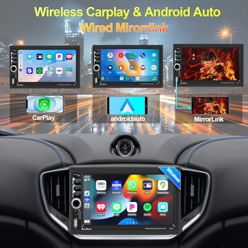 Wireless Apple CarPlay Double Din,7″ Car Bluetooth 5.2,FM Car Radio,IPS