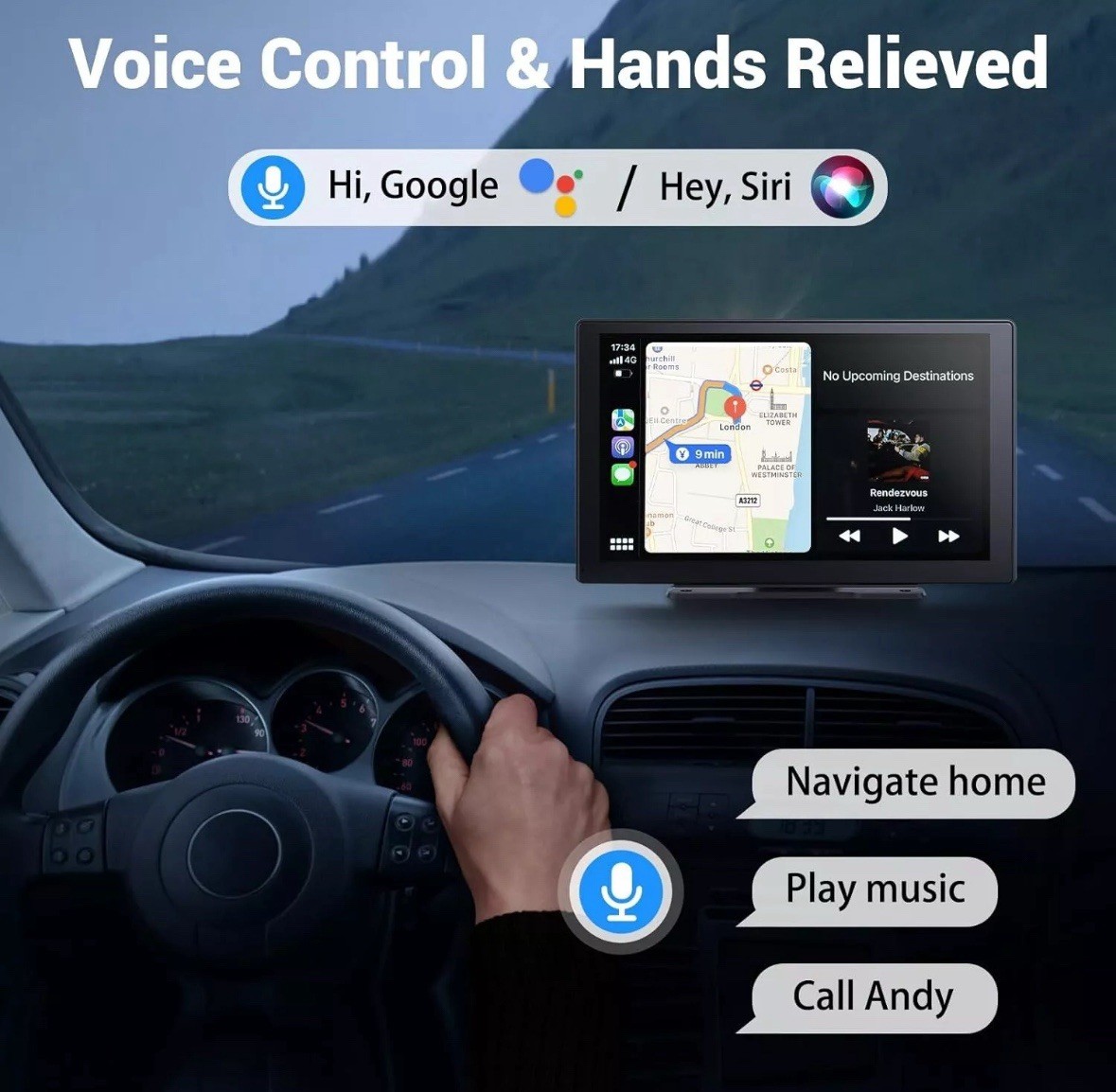 Wireless Carplay Touchscreen 4K Dash Cam, 9″ Portable Apple Carplay Android Auto