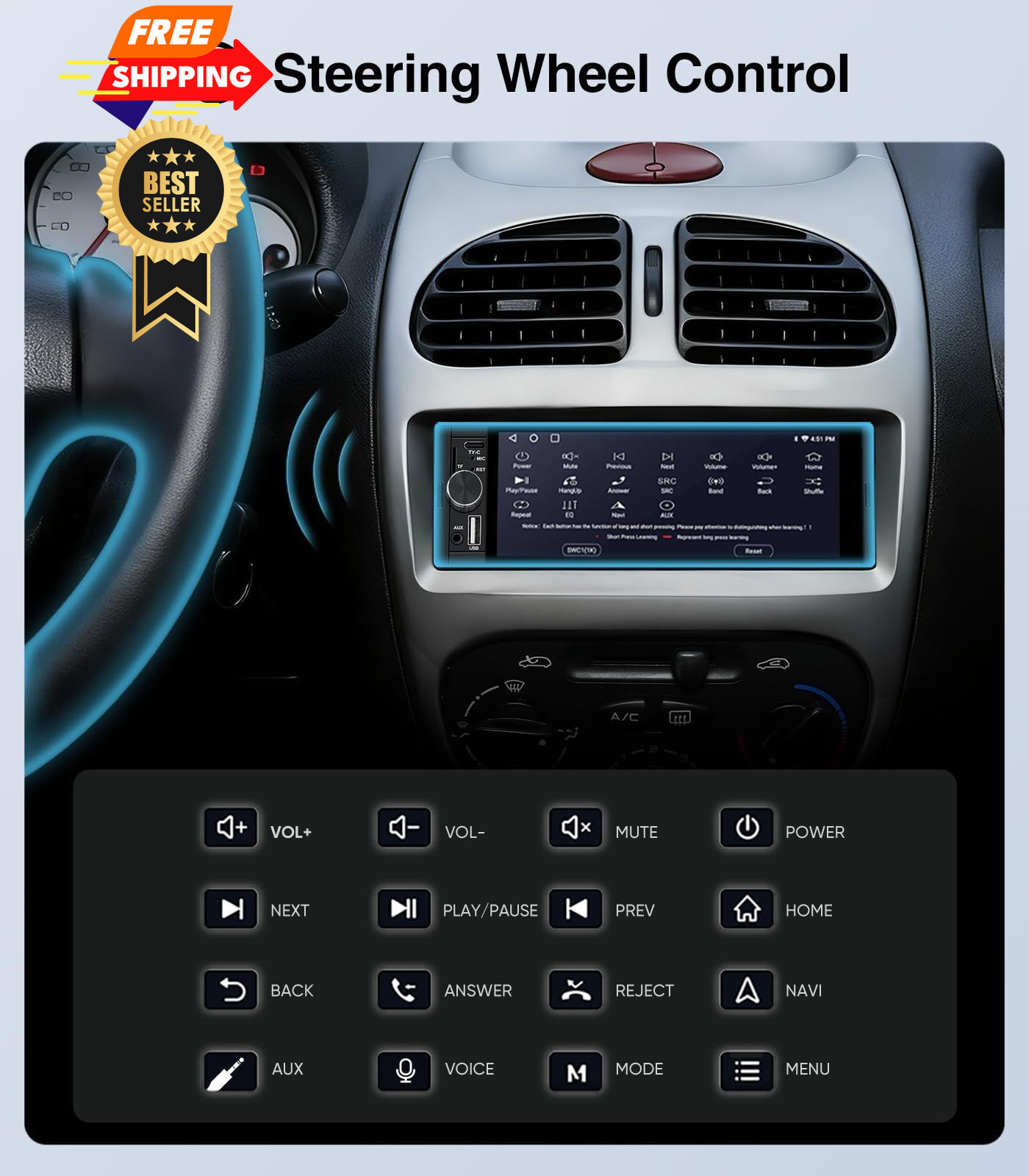 AINAVI 6.36 Inch Single Din Touchscreen Car Stereo Carplay Android Auto