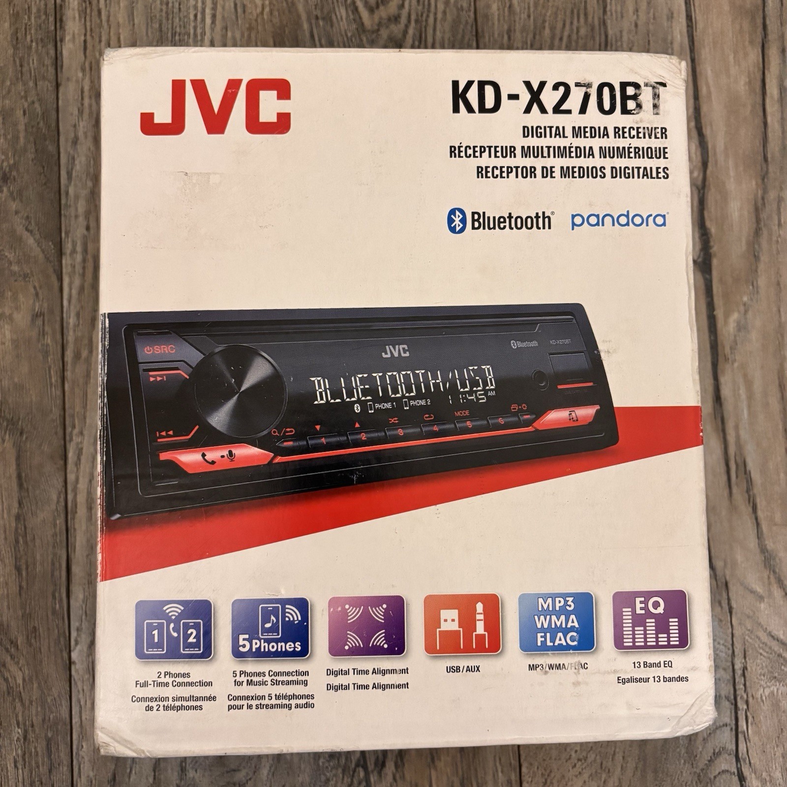 JVC KDX270BT Bluetooth Car Stereo – AM/FM Radio, MP3 Player – Black/Red