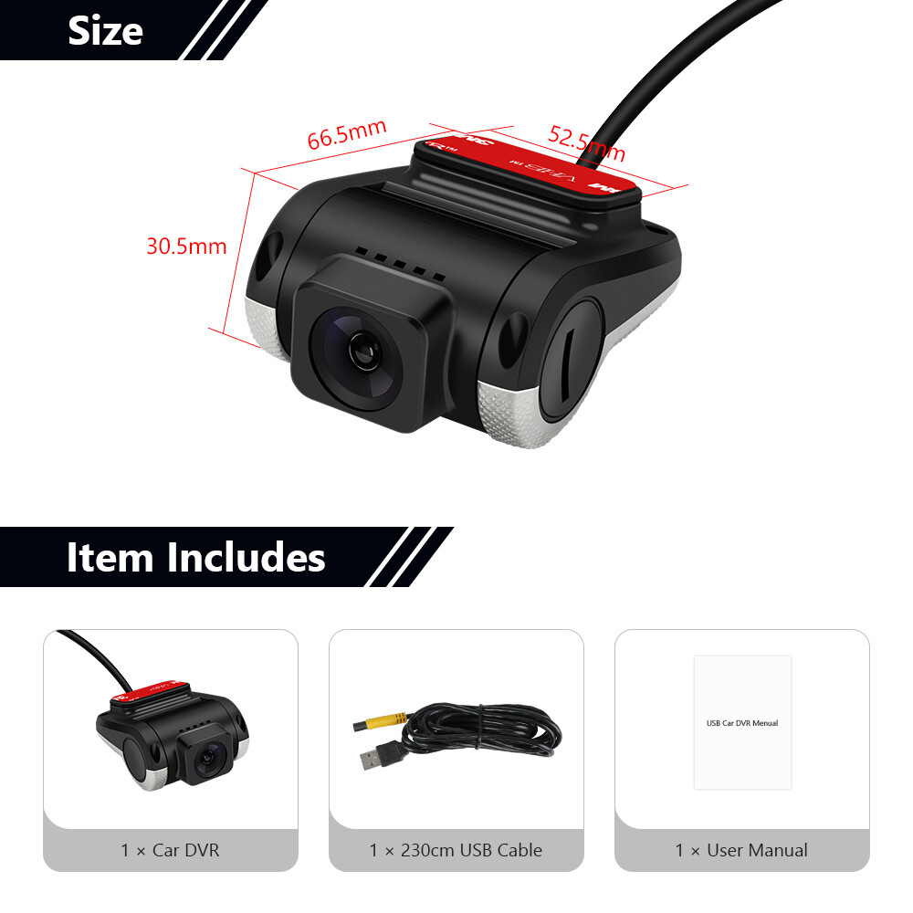 XTRONS 1280*720 HD 140° Wide View Car DVR Dash Recorder Rearview Camera USB Wire