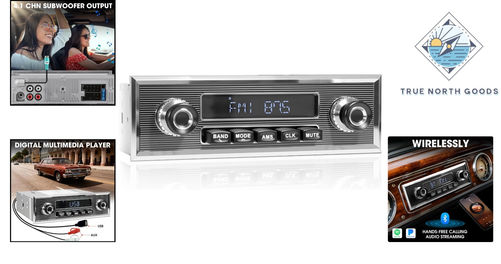 Single Din Retro Car Radio with Bluetooth Calling & Chrome Push Button Control