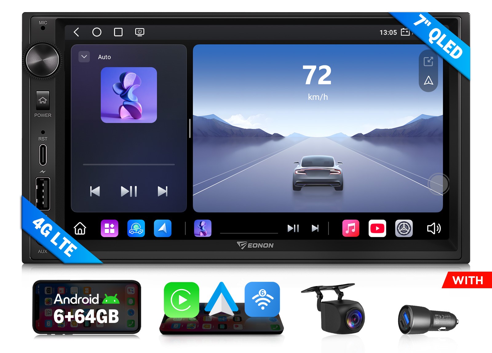 7″ QLED 6+64 Android Auto 13 2 DIN Car Stereo Head Unit CarPlay GPS Navi In Dash
