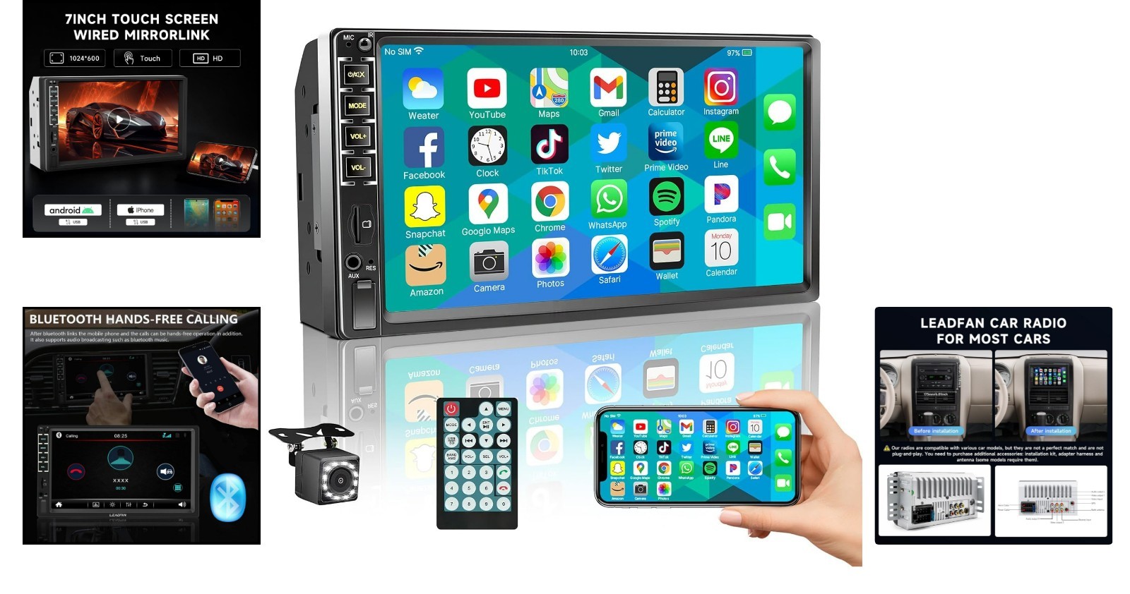 High-Power 7-Inch Car Radio Receiver with Bluetooth & Mirror Link Functionality