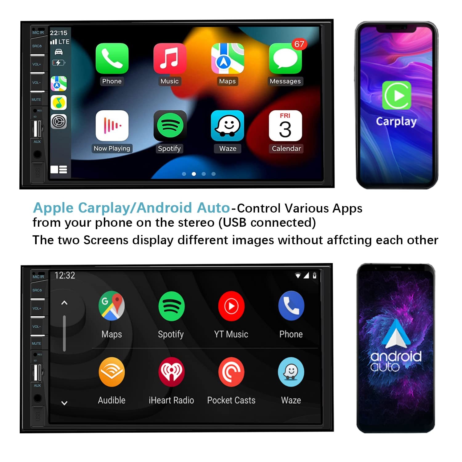 Naifay Double Din Car Stereo Compatible with Apple Carplay and Android Auto, …