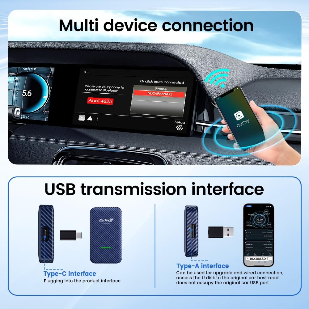 4.0 CP2A Adapter for Wired CarPlay Car, 2 in 1 Convert Wired CarPlay to Wirel…