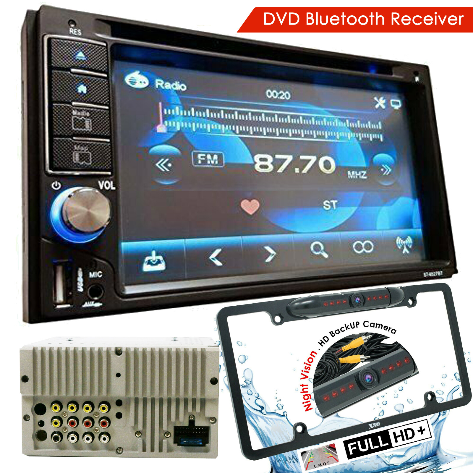 ST-6527BT SoundXtreme Double Din DVD Receiver with Bluetooth + XV30BK Camera