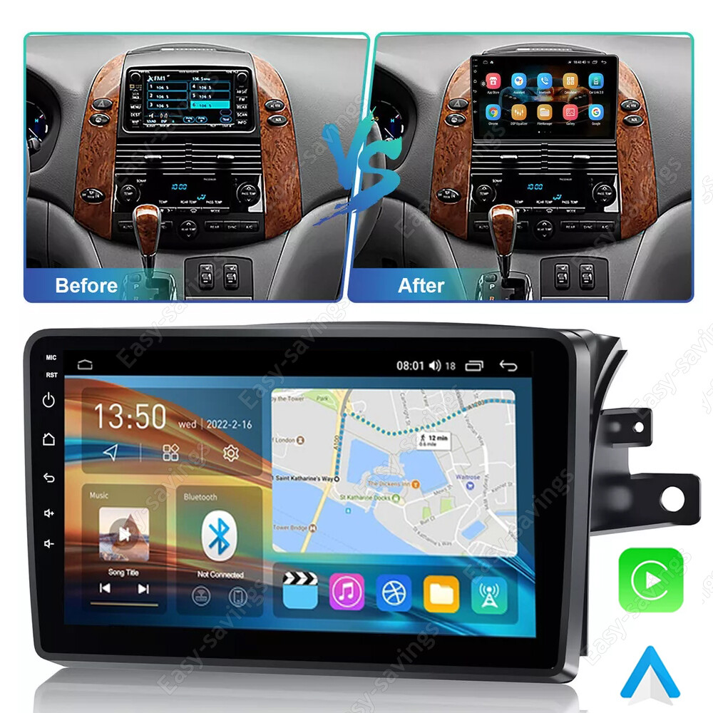 Apple Carplay Car Radio Stereo GPS WIFI For Toyota Sienna 2004-2010 Android 15.0